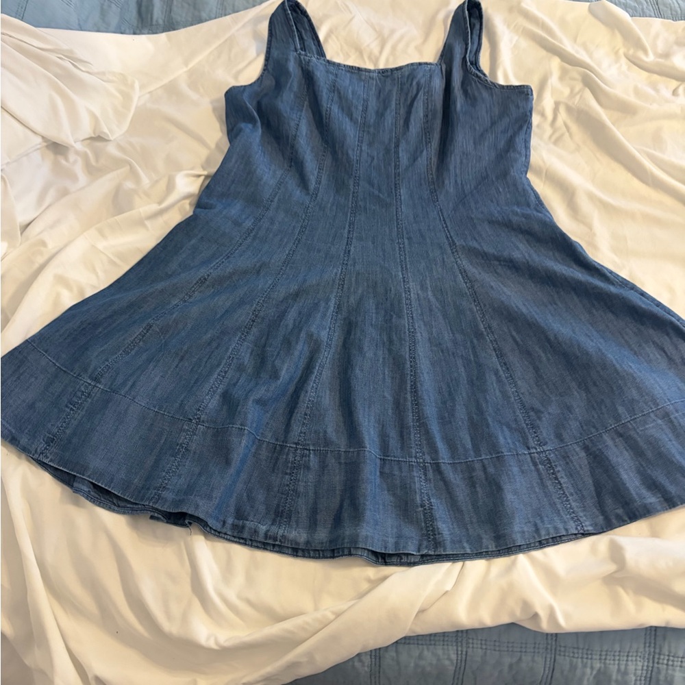 LOFT Denim Blue Sleeveless Fit-and-Flare Dress
